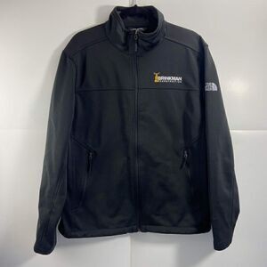 The North Face men's large windwall Soft-shell  Jacket Black Full Zip logo EUC